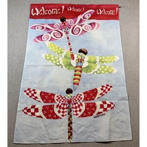 Beautiful Evergreen Dragonfly's Garden Flag Colorful Dragonflies Welcome